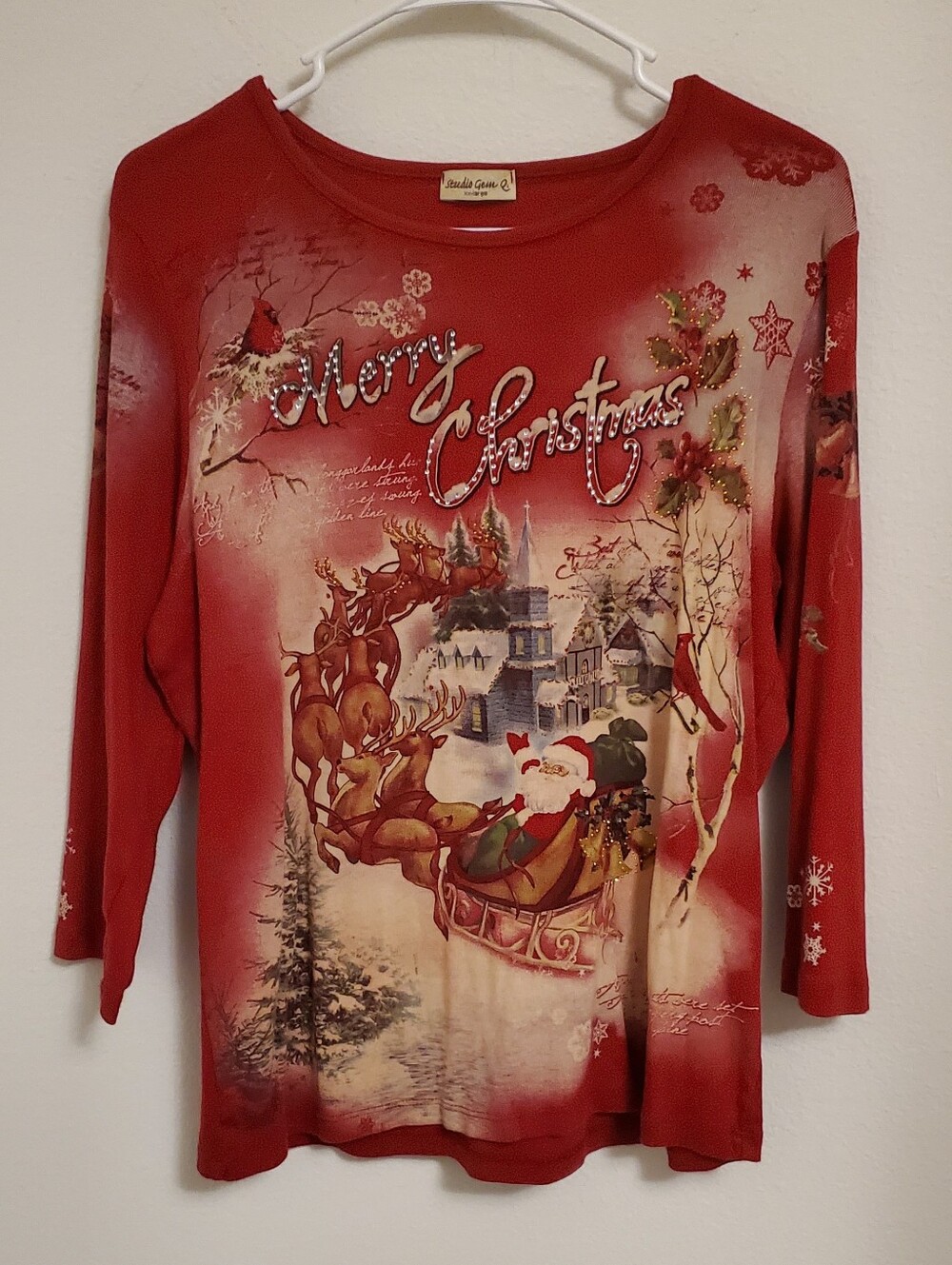 Studio Gem Vintage Festive Holiday Merry Christmas Santa Red Top Size 2XL